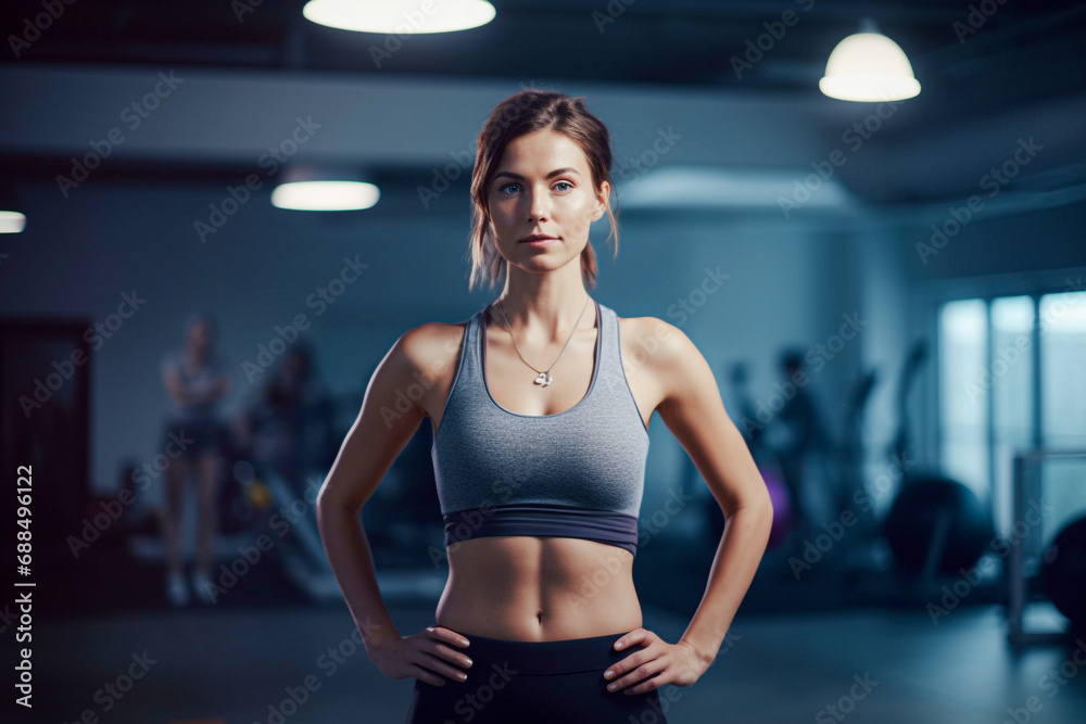 Portrait of a beautiful young woman in sportswear at the gym. Selective Focus