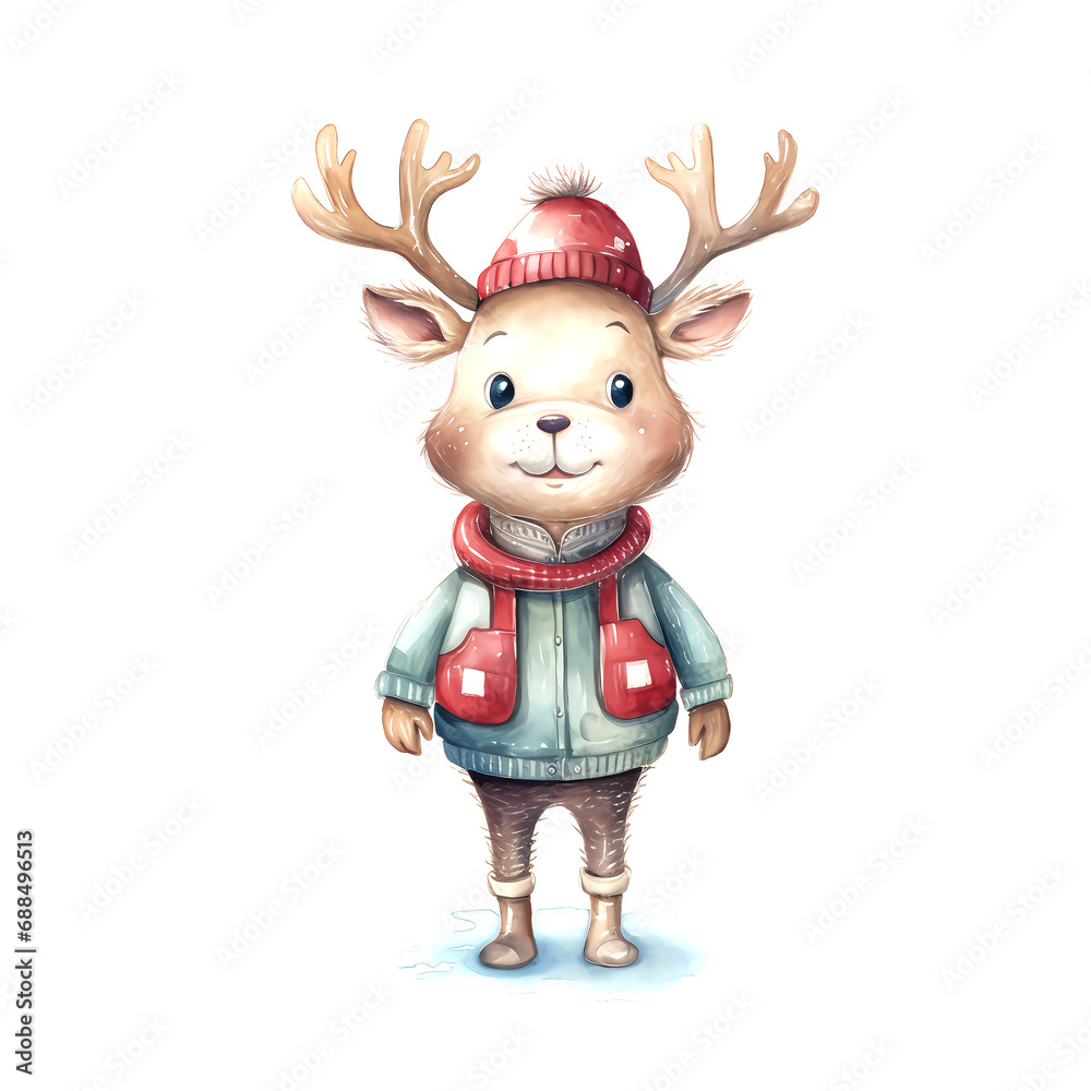 Watercolor Christmas Deer. Clipart. AI generated. Watercolor Christmas Deer. Clipart. AI generated.