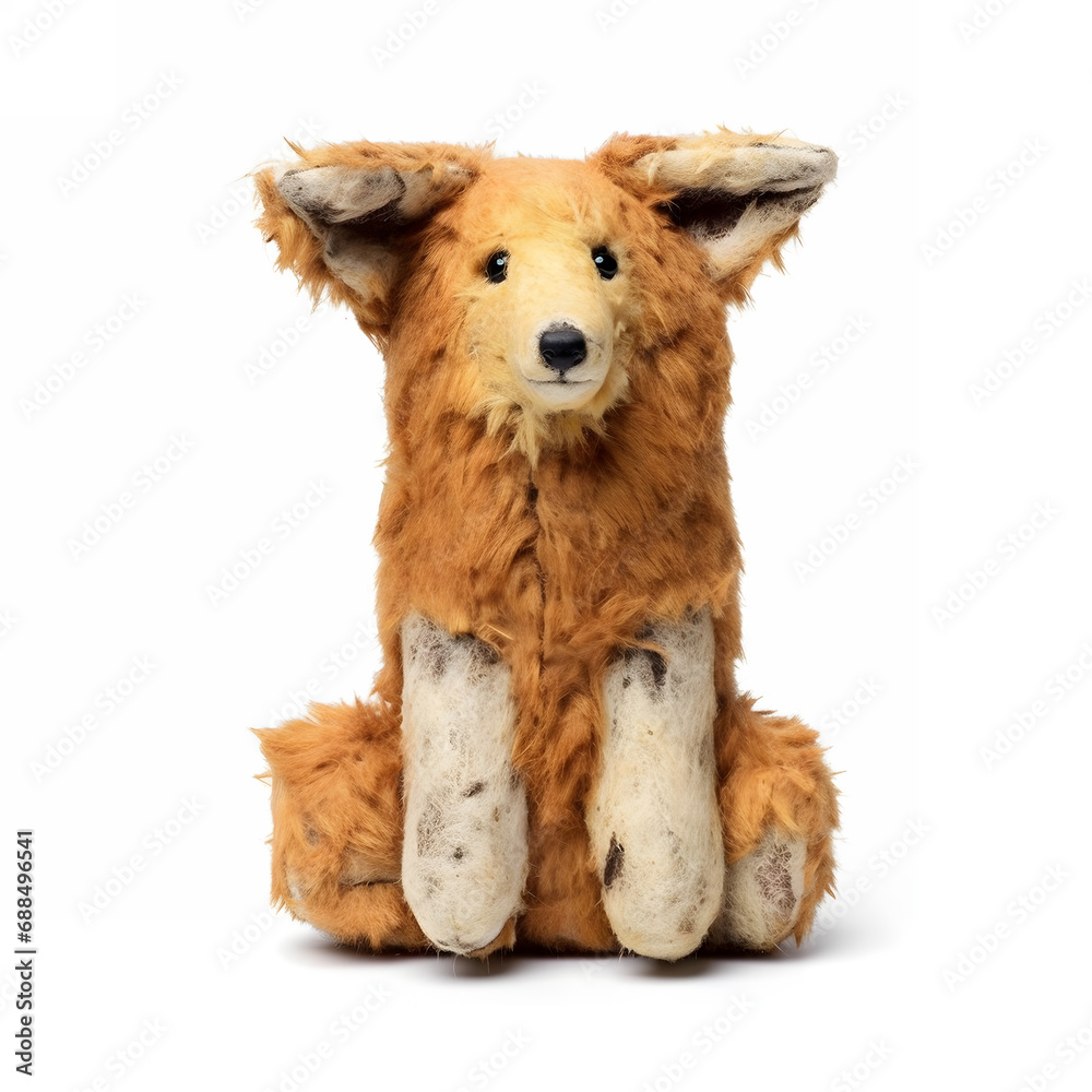 Fox made of fur, mad crazy single crooked hideous waste ugly defective, raw, ragged, isolated on white Fox made of fur, mad crazy single crooked hideous waste ugly defective, raw, ragged, isolated on white