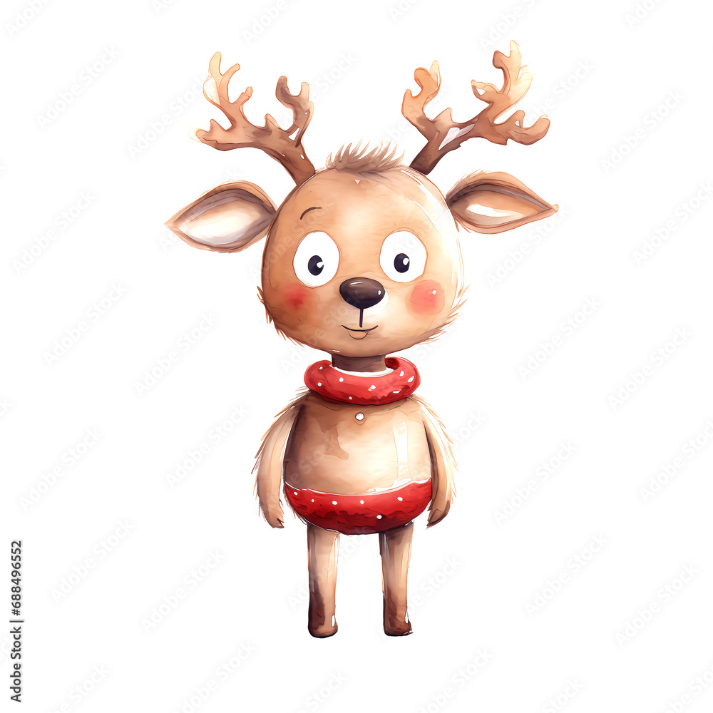 Watercolor Christmas Deer. Clipart. AI generated. Watercolor Christmas Deer. Clipart. AI generated.