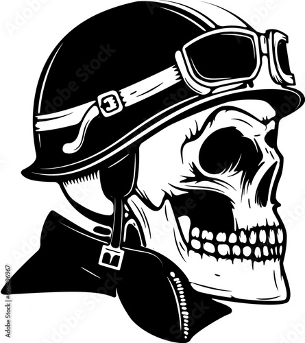 Lucky riders. Street racing club. Skull in racer helmet. Design element for logo, label, emblem, sign, brand mark, poster, t-shirt print. Vector illustration