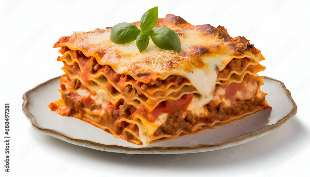 Lasagna Italian food design with white background generative AI Lasagna Italian food design with white background generative AI
