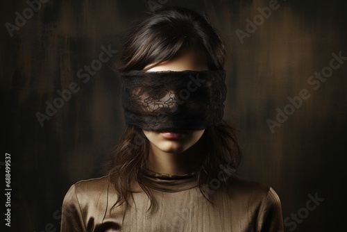 woman with bandage on her eyes photo