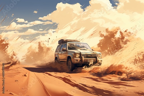 Dust storm in the desert illustration