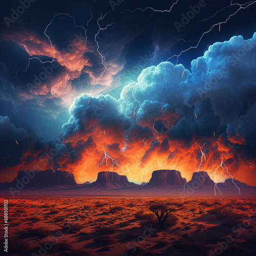 Lightning Storm over Desert Landscape