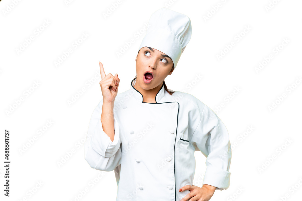 Young woman Chef over isolated chroma key background thinking an idea pointing the finger up Young woman Chef over isolated chroma key background thinking an idea pointing the finger up