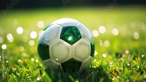 Close-up of emerald green football on grass