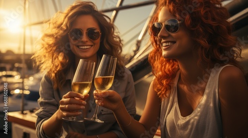 Women toasting to the last sail of day photo