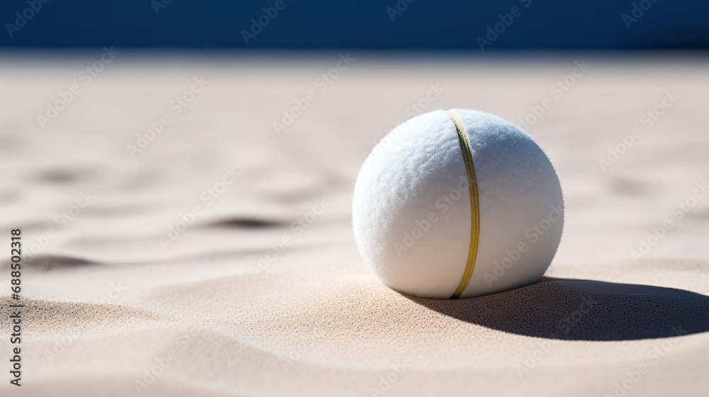 Tennis ball in white sand long shadows