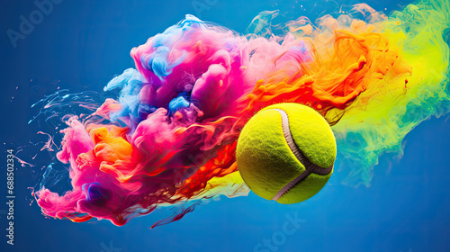 Tennis ball with colorful smoke trail photo