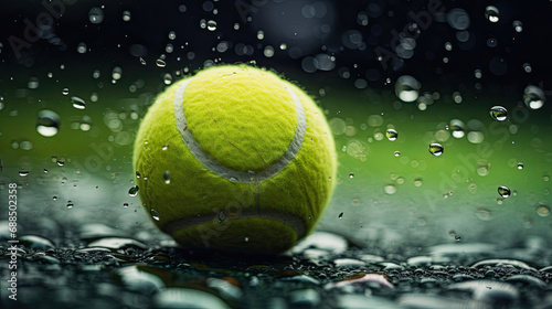 Tennis ball on rain-soaked court reflections © javier