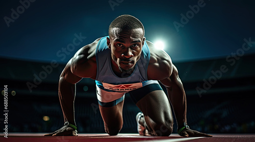 Plakat Intense sprinter on colored track