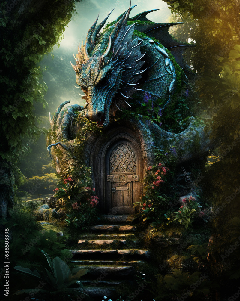 Gorgeous fantasy dragon in dragon land Gorgeous fantasy dragon in dragon land