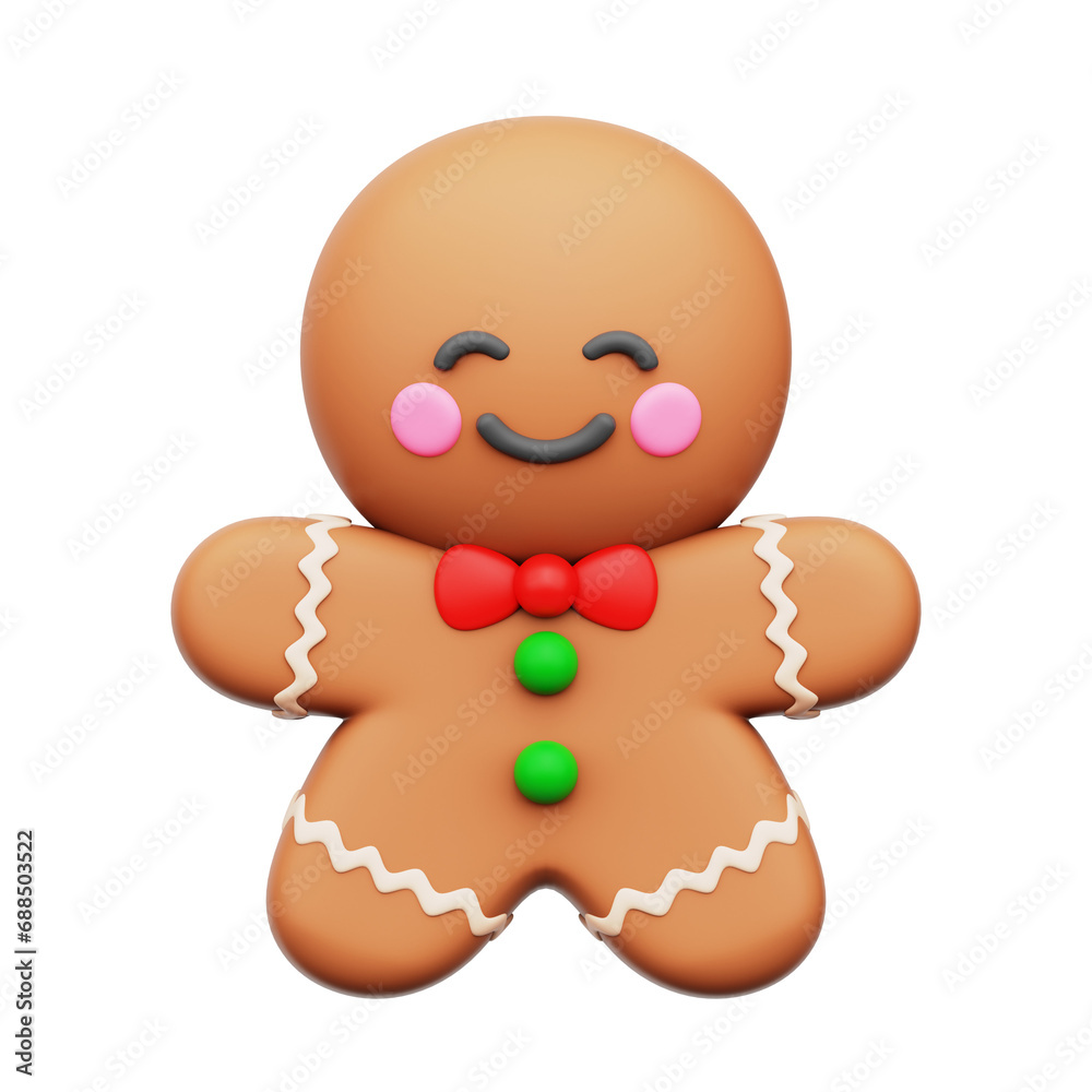 Christmas Food Gingerbread Cookie 3D Icon Isolated Transparent Background