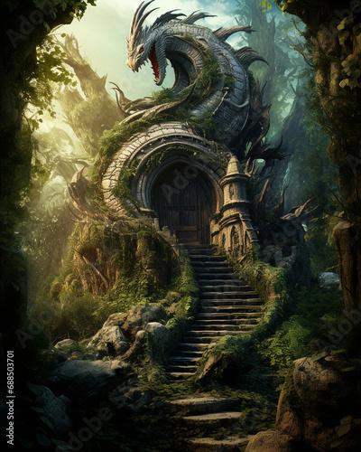 Gorgeous fantasy dragon in dragon land © Daria