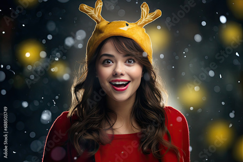 hat girl in red hat and reindeer antlers