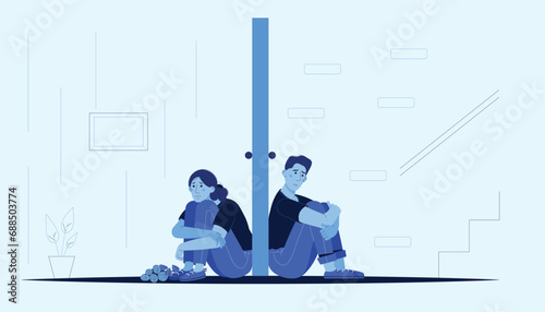 Sad man and woman on Blue Monday concept illustration