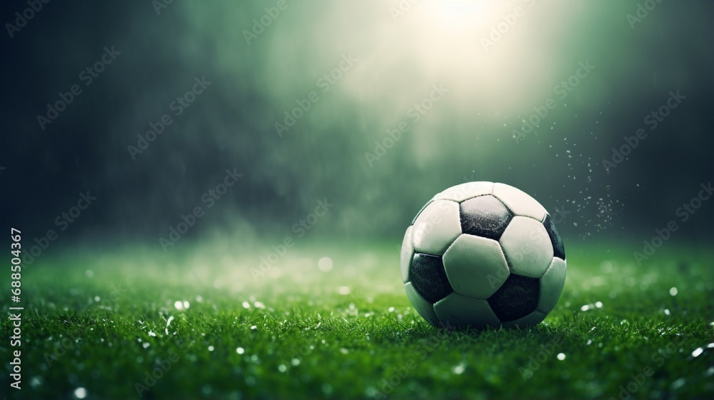 a ball on a Green Soccer Field Under Sunlight generated by AI tool