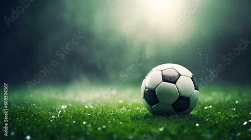 a ball on a Green Soccer Field Under Sunlight generated by AI tool