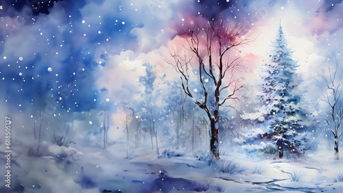 Christmas winter landscape with trees and snow. New year celebration concept © Emir