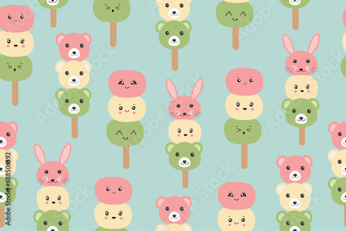 Japanese dessert Dango seamless pattern. Vector illustration. Vector illustration