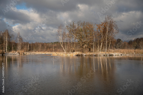 Tychy Paprocany Lake during a nature winter walk 