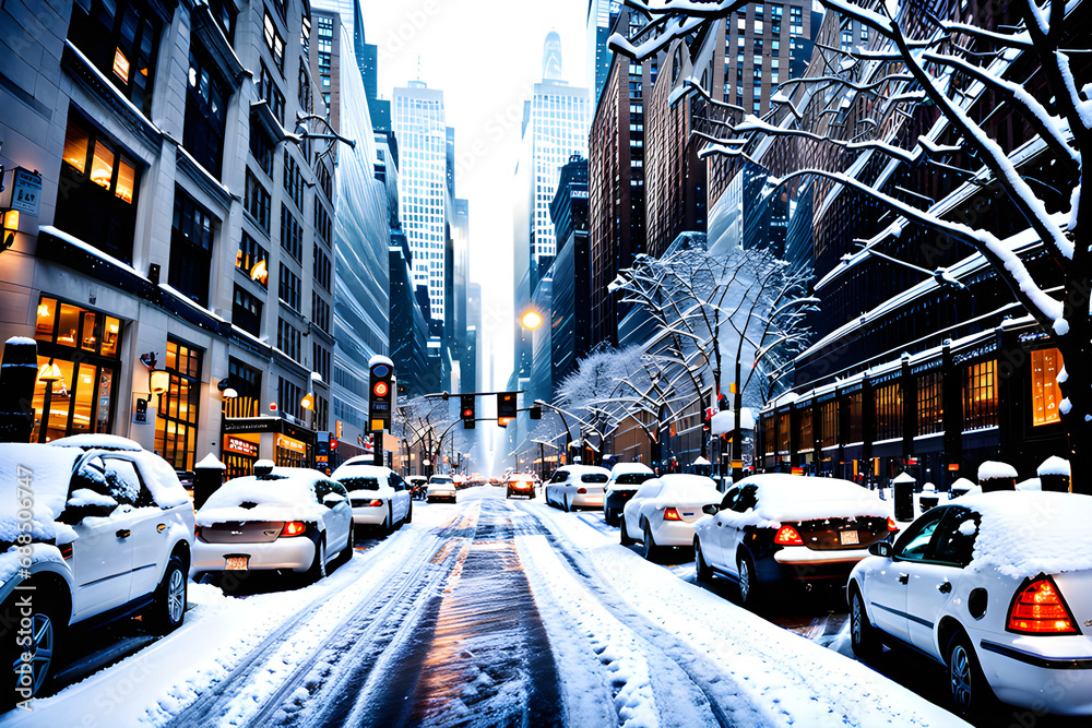 Snowy street scene in New York
Generative AI
