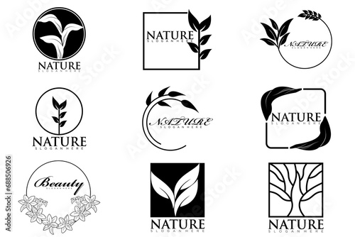 Tree logo icon set design. Garden plant natural symbols template