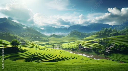 Natural landscapes with rice fields. 