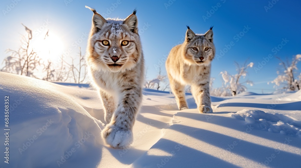 lynx in the snowy mountain