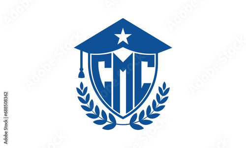 CMC three letter iconic academic logo design vector template. monogram, abstract, school, college, university, graduation cap symbol logo, shield, model, institute, educational, coaching canter, tech