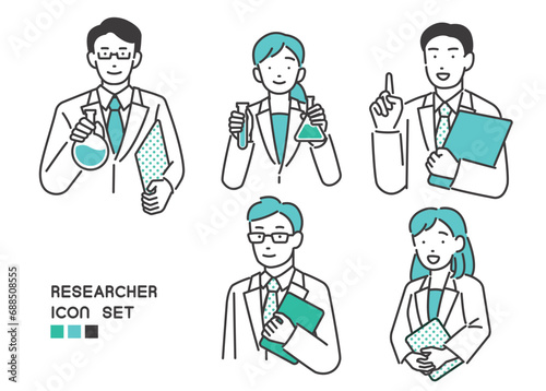 科学者の男女のアイコンの上半身のベクターイラスト素材