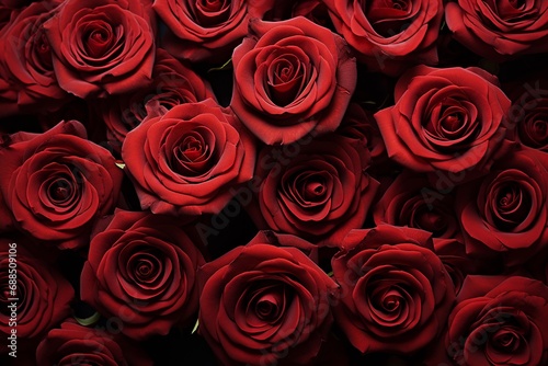 Closeup beautiful background of  red roses.  . AI Generative