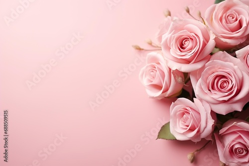 Top view photo of pink peony roses and sprinkles on isolated pastel pink background with empty space   AI Generate