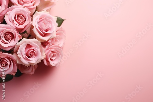 Top view photo of pink peony roses and sprinkles on isolated pastel pink background with empty space   AI Generate