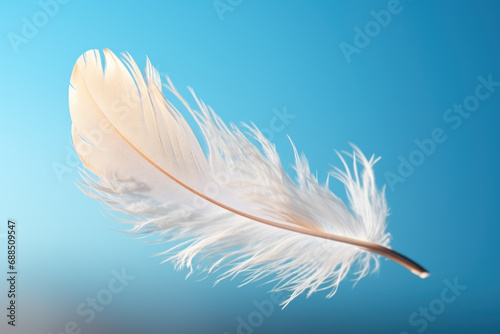 A white feather gracefully suspended in mid-air, capturing the delicate beauty of nature's creations. Generative Ai. © Sebastian