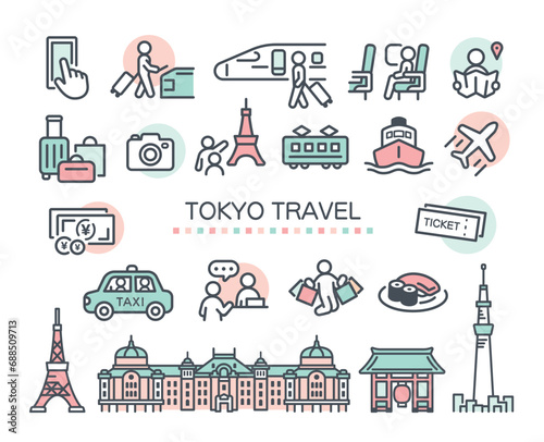 旅行アイコンのセット