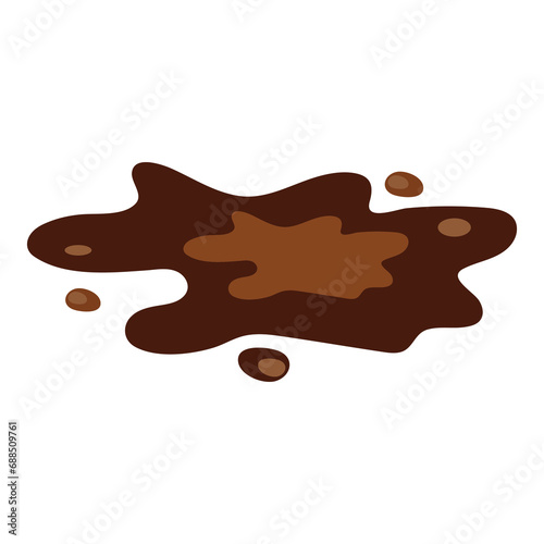 Hand drawn mud puddle illustration. Brown autumn natural liquid on the ground. Dirty water.