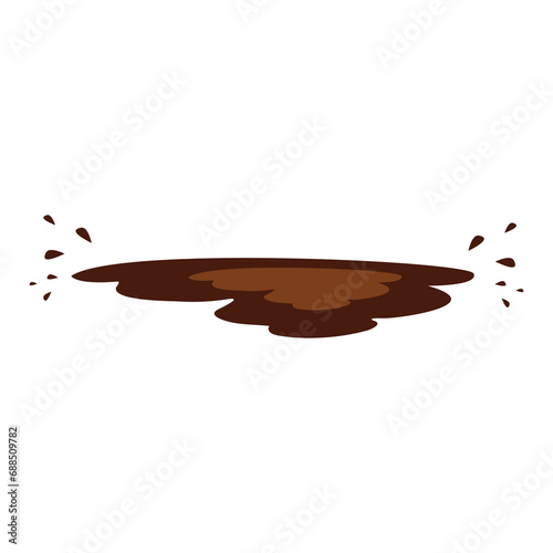 Hand drawn mud puddle illustration. Brown autumn natural liquid on the ground. Dirty water.