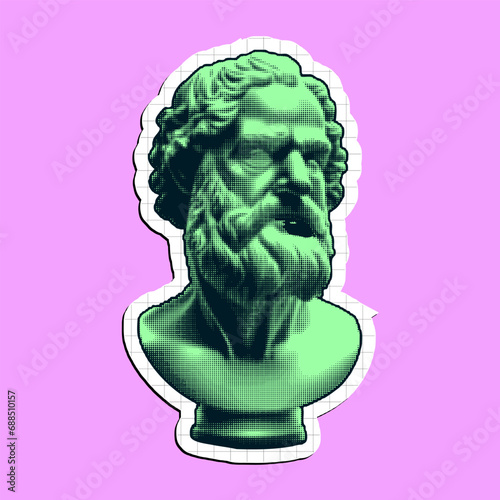 Halftone vector greece modern face statue with contemporary pop art style