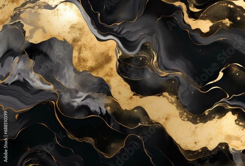 Marbled black gold abstract background. Liquid marble ink pattern. abstract paint mixing in watercolor 