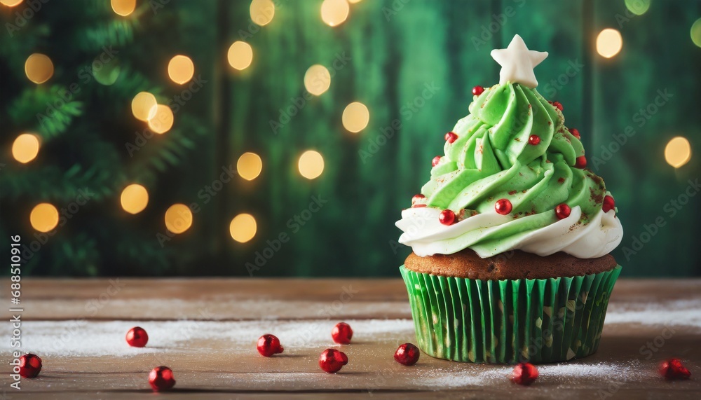 Christmas or Winter themed cupcake, background with space for text/copy. Christmas or Winter themed cupcake, background with space for text/copy.