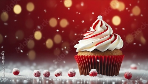 Christmas or Winter themed cupcake  background with space for text copy.