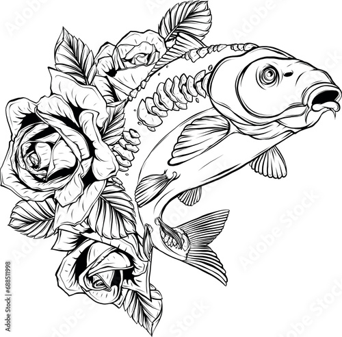 Wallpaper Mural vector illustration of outline Carp fish design Torontodigital.ca