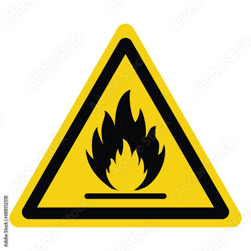 flammable, inflammable substances sign. fire warning sign in yellow triangle, isolated on transparent background. hazard icon. printable vector photo