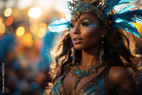 Beautiful woman, samba dancer at latin carnival