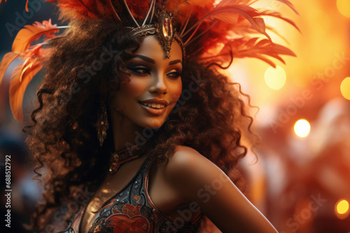 Woman in festive carnival costume at Latin festival