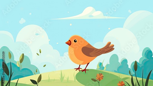 Beautiful Animated Bird Backdrop with Empty Copy Space for Text - Bird standing against Nature Background - Flat Vector Nature Bird Graphic Illustration Wallpaper created with Generative AI Technology