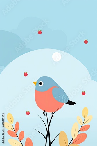 Beautiful Animated Bird Backdrop with Empty Copy Space for Text - Bird standing against Nature Background - Flat Vector Nature Bird Graphic Illustration Wallpaper created with Generative AI Technology