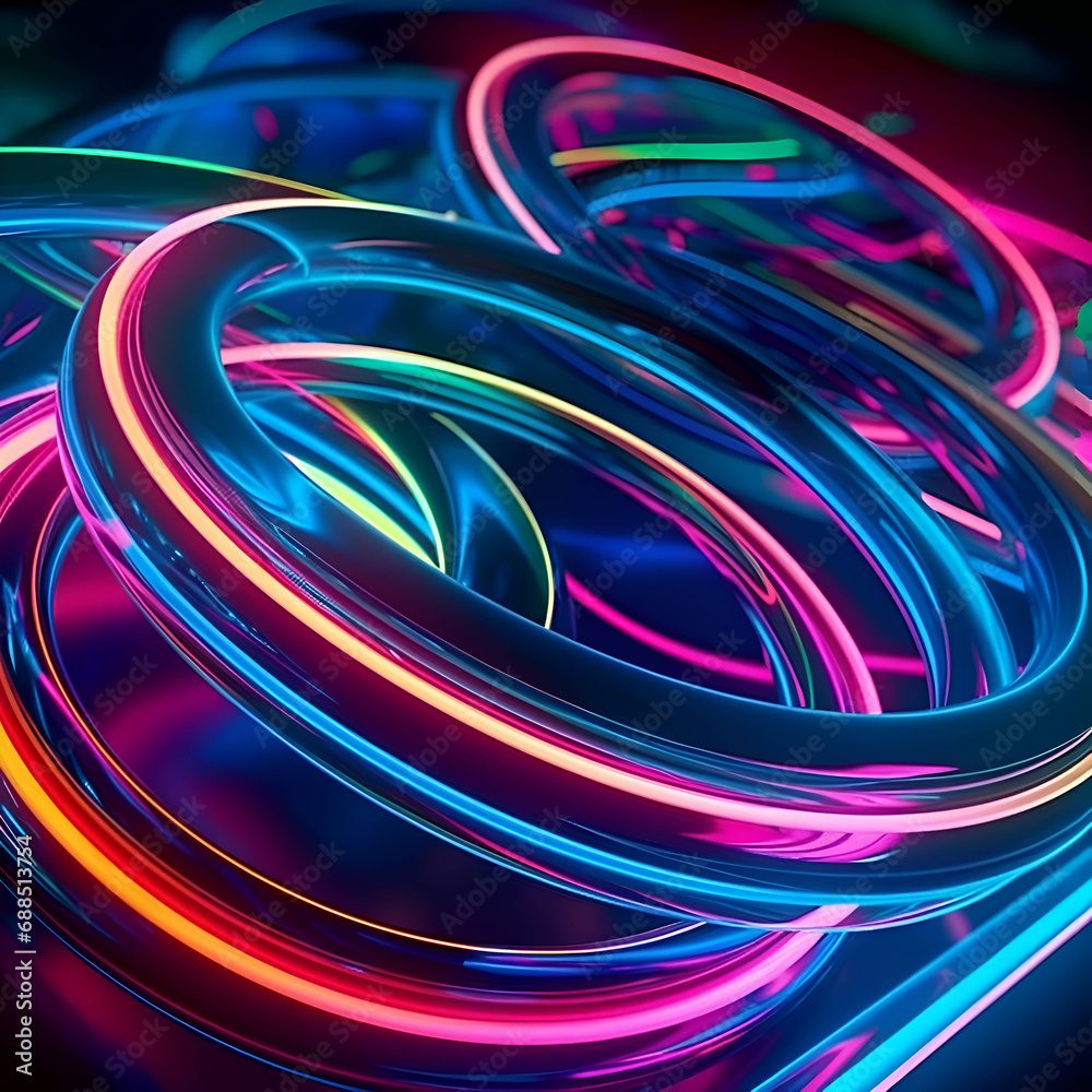 3d illustration of abstract background with glowing neon rings. 3d rendering